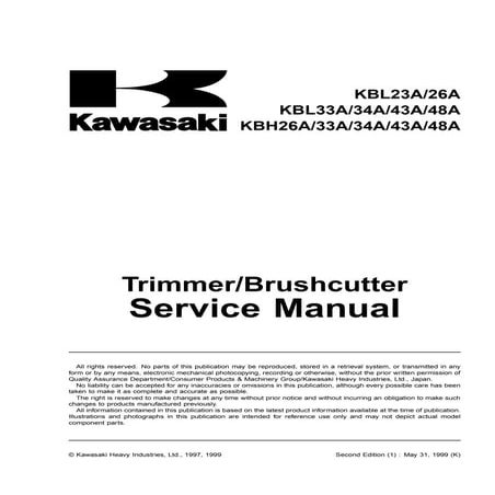 Kawasaki kbl23 a trimmer  brushcutter service repair manual
