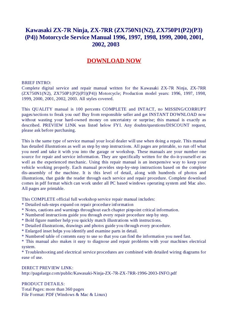 Kawasaki zx 7 r ninja, zx-7rr (zx750n1(n2), zx750p1(p2)(p3)(p4)) motorcycle service  manual 1996, 1997, 1998, 1999, 2000, 2001, 2002, 2003
