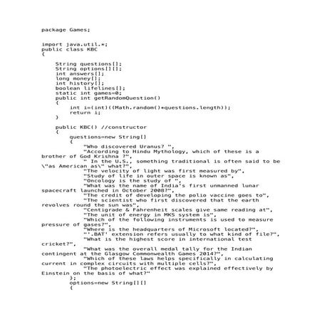 KBC (Java Program written on Blue J Editor) | PDF