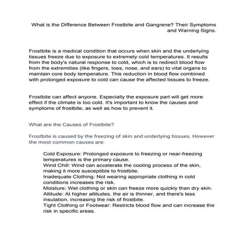 What is the Difference Between Frostbite and Gangrene? Their Symptoms and War...