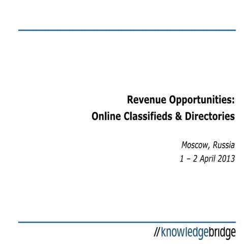 KB Seminars: Revenue Opportunities: Online Classifieds & Directories; 04/13