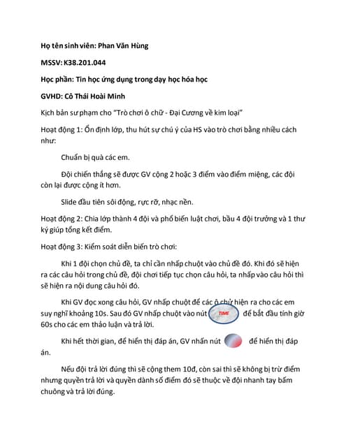 Vbhd trò chơi ô chữ đại cương kim loại | DOCX