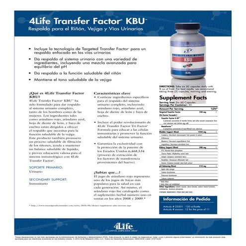 Ficha técnica KBU Transfer Factor de 4Life