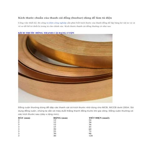 Kích thước chuẩn của thanh cái đồng