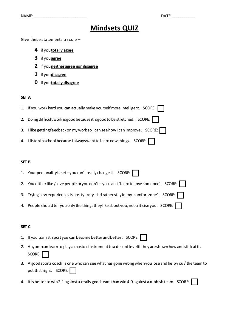 mindsets quiz KC (fixed v growth mindsets - student questionnaire)