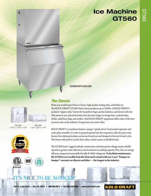 GB1060 KOLD-DRAFT Commercial Ice Machines | PDF
