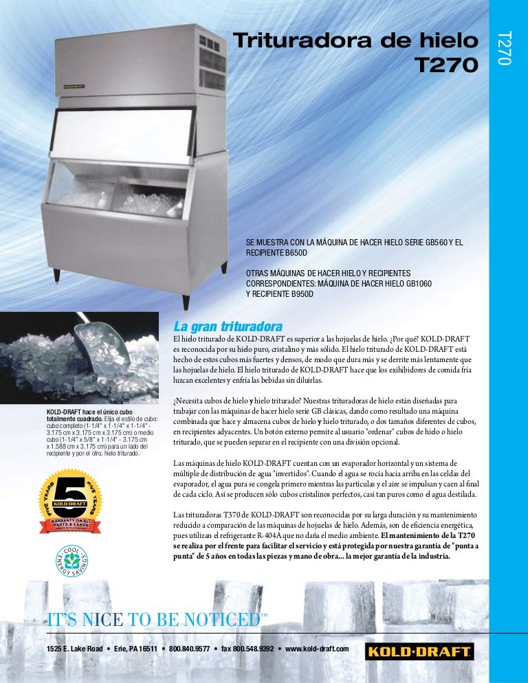 T270 Spanish KOLDDRAFT Commercial Ice Machines
