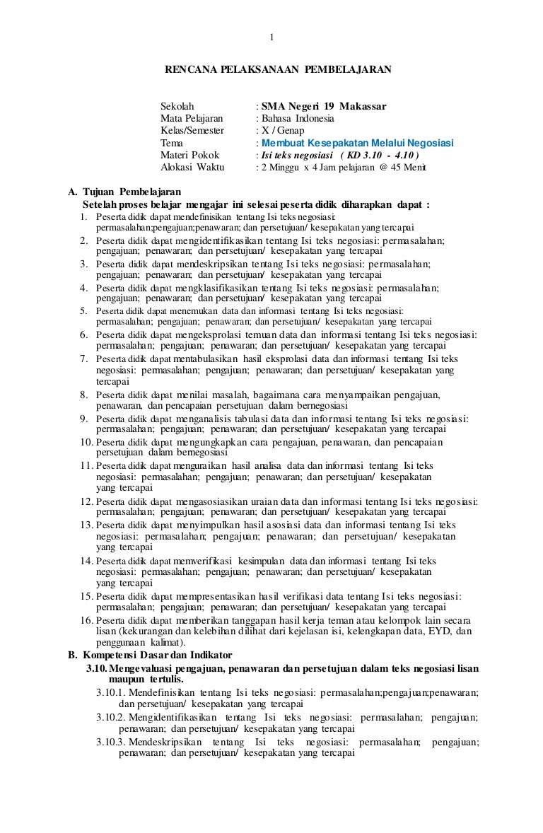 RPP Kd 3.10 4.10 bahasa indonesia