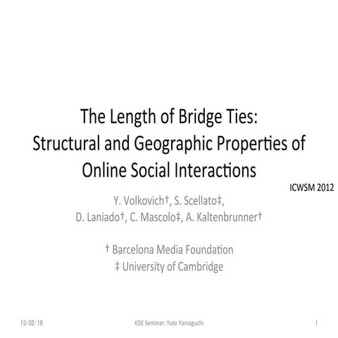 The Length of Bridge Ties: Structural and Geographic Properties of Online Social Interactions