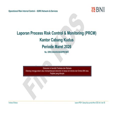 Operational Risk and Internal Control Report for BNI Kudus Branch March ...