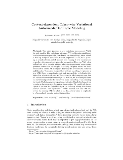 Context-dependent Token-wise Variational Autoencoder for Topic Modeling