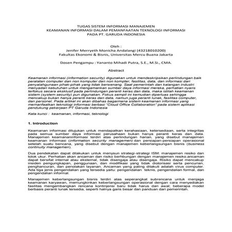 Keamanan Informasi Dalam Pemanfaatan Teknologi Informasi