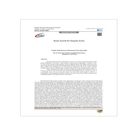 Keats search for organic form