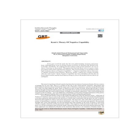 Keats's theory of negative capability | PDF