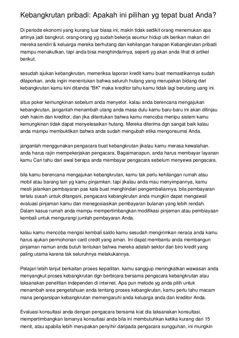 Kebangkrutan Pribadi Apakah Ini Pilihan Yg Tepat Buat Anda