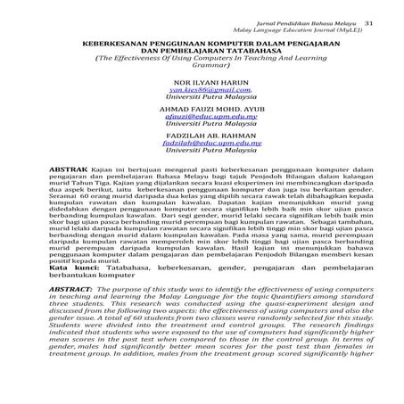 Keberkesanan penggunaan komputer dalam pengajaran dan pembelajaran tatabahasa...