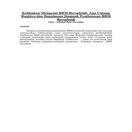Kebijakan mengenai bbm bersubsidi