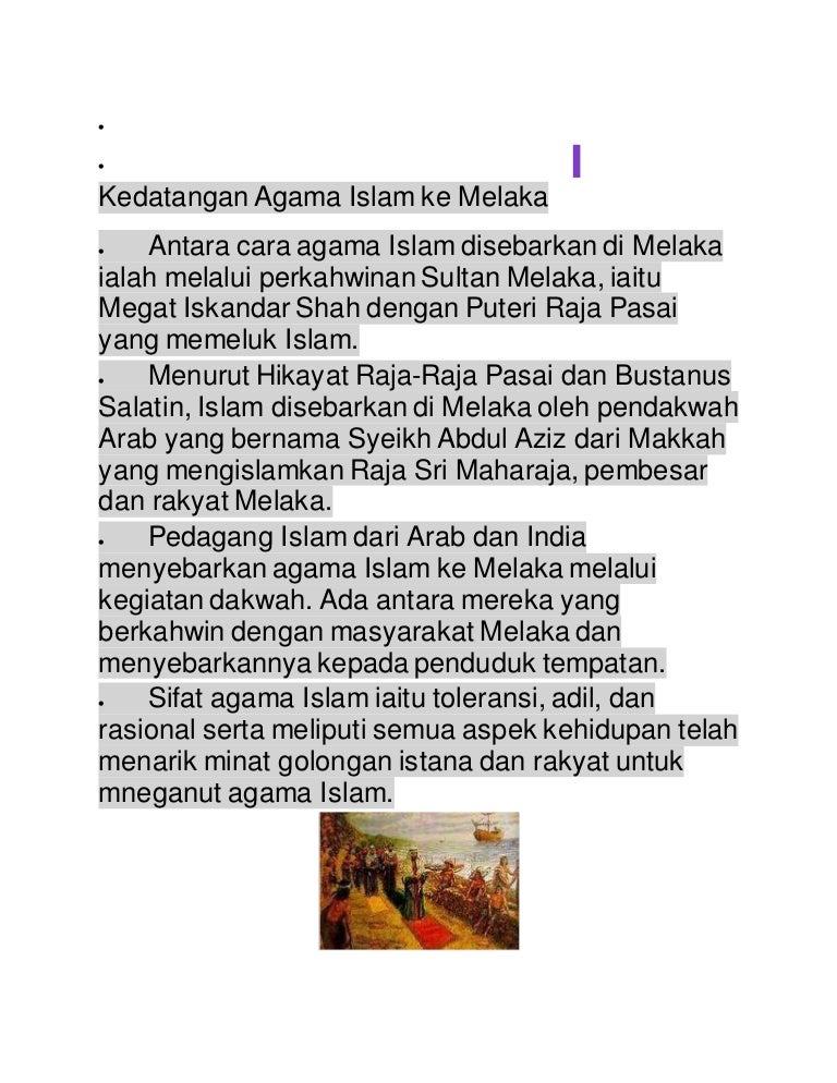 Kedatangan Agama Islam Ke Melaka