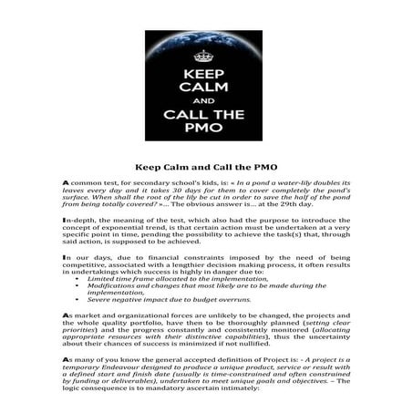 Keep calm and Call the PMO