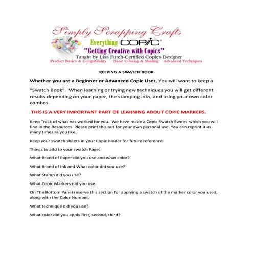 Keeping a swatch book