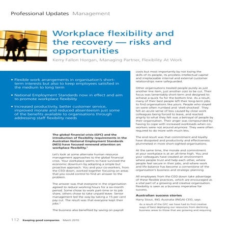 Workplace Flexibility and the Recovery - Risks &amp; Opportunities