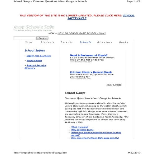 Keep School Safe - School Gangs 