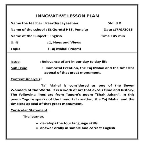 INNOVATIVE LESSON PLAN | PPTX