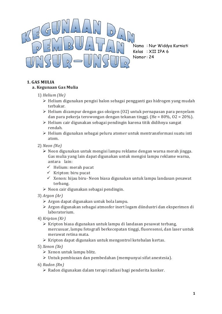 Kegunaan Dan Pembuatan Unsur Unsur Logam Dan Non Logam