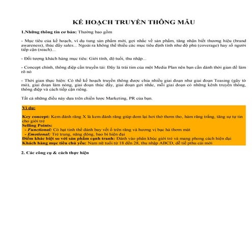 Kế hoạch truyền thông mẫu