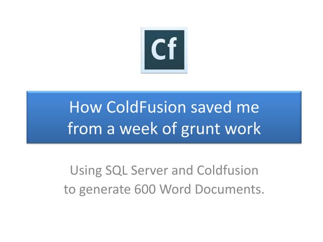 Coldfusion with Keith Diehl