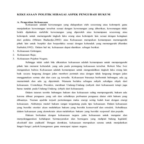 Kekuasaan politik sebagai aspek pengubah hukum