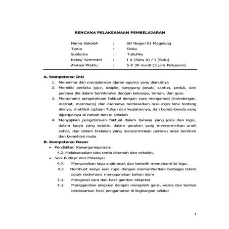 RPP Kelas 1a t 1 st 2 pb 5 kur 2013( teguh hidayat)