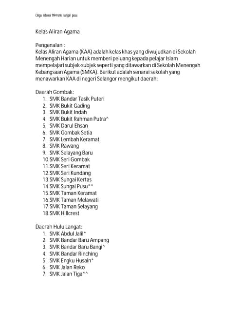 Kelas aliran agama selangor