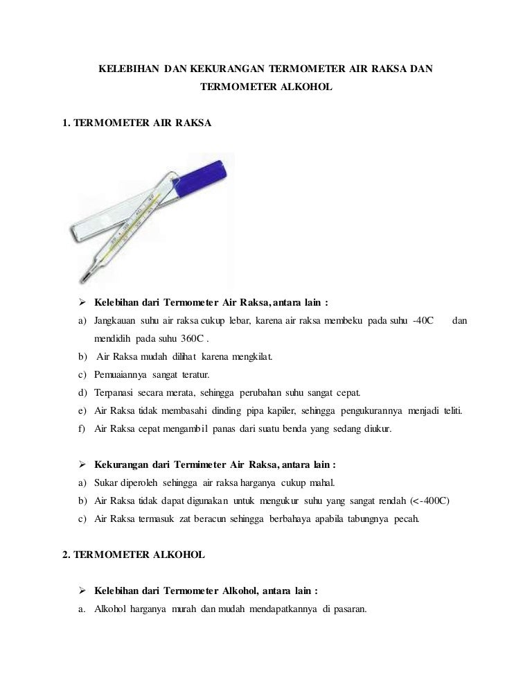 Kelebihan Dan Kekurangan Termometer Air Raksa Dan Termometer Alkohol Kelebihan Dan Kekurangan Termometer Air Raksa Dan Termometer Alkohol