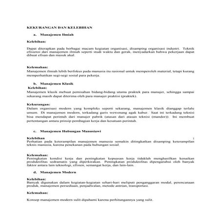 Kelebihan manajemen ilmiah