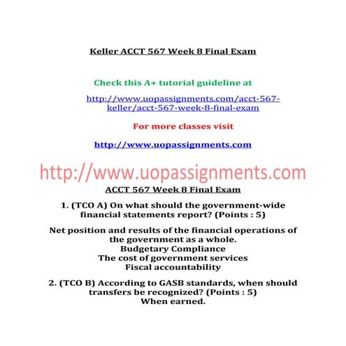 Keller acct 567 week 8 final exam