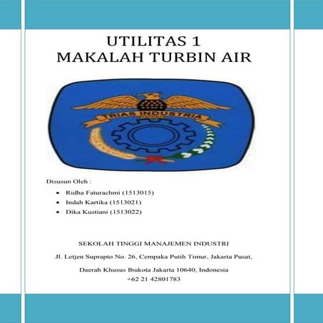 MAKALAH TURBIN AIR. UTILITAS 1 TEKNIK KIMIA