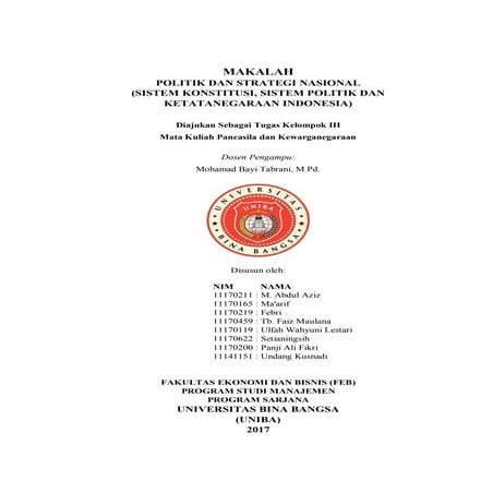 Politik dan Strategi Nasional - PKn (Makalah)