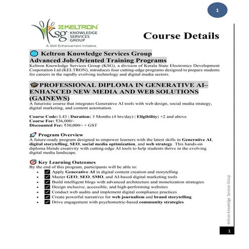 Govt recognized programs | Keltron Job Oriented Training Programs