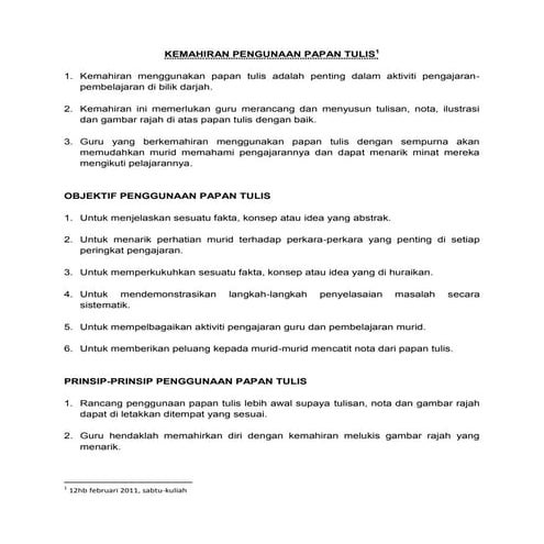 Kemahiran pengunaan papan tulis