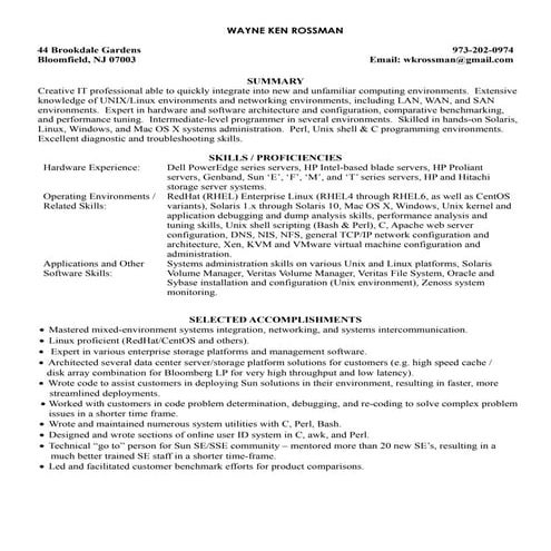 Resume of Wayne Ken Rossman