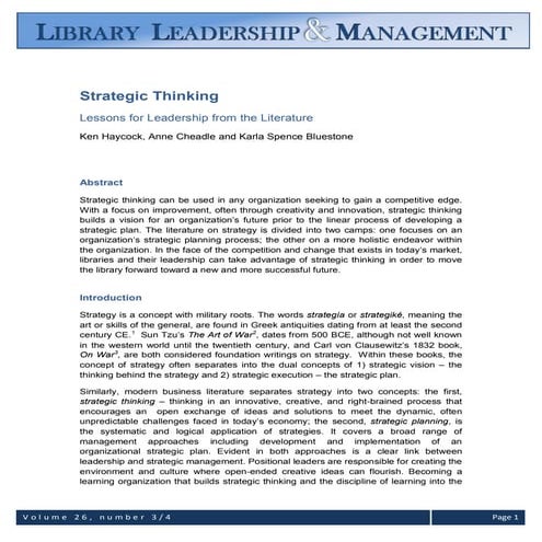 Ken haycock et al strategic thinking in library leadership & management 2012