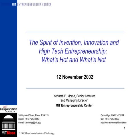 Kenmorse Whats Hot in Entrepreneurship/ Innovation