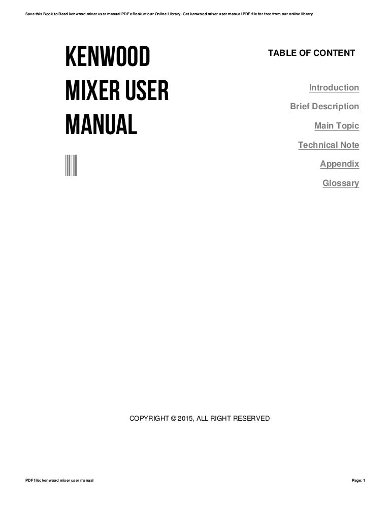 Kenwood mixer user manual