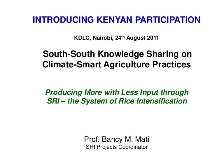 Introducing Kenyan Participation Producing More with Less Input wit…