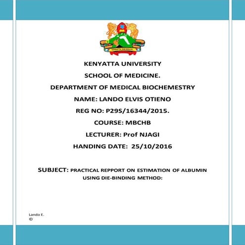 Kenyatta university. albumin estimation 2nd yr docx