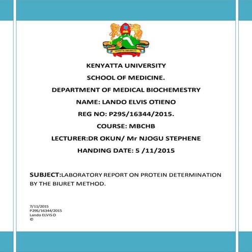 Kenyatta university biuret protein determination