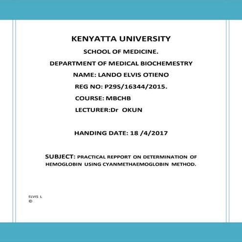 Kenyatta university hemoglobin estimation 