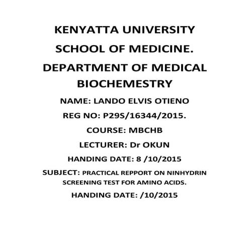 Kenyatta university ninhydrin prac assighnment