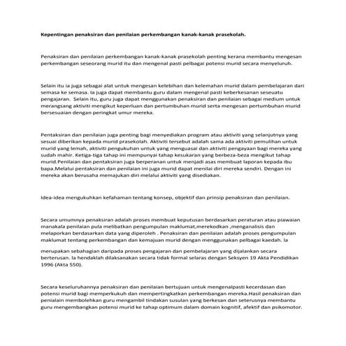 Kepentingan penaksiran dan penilaian perkembangan kanak
